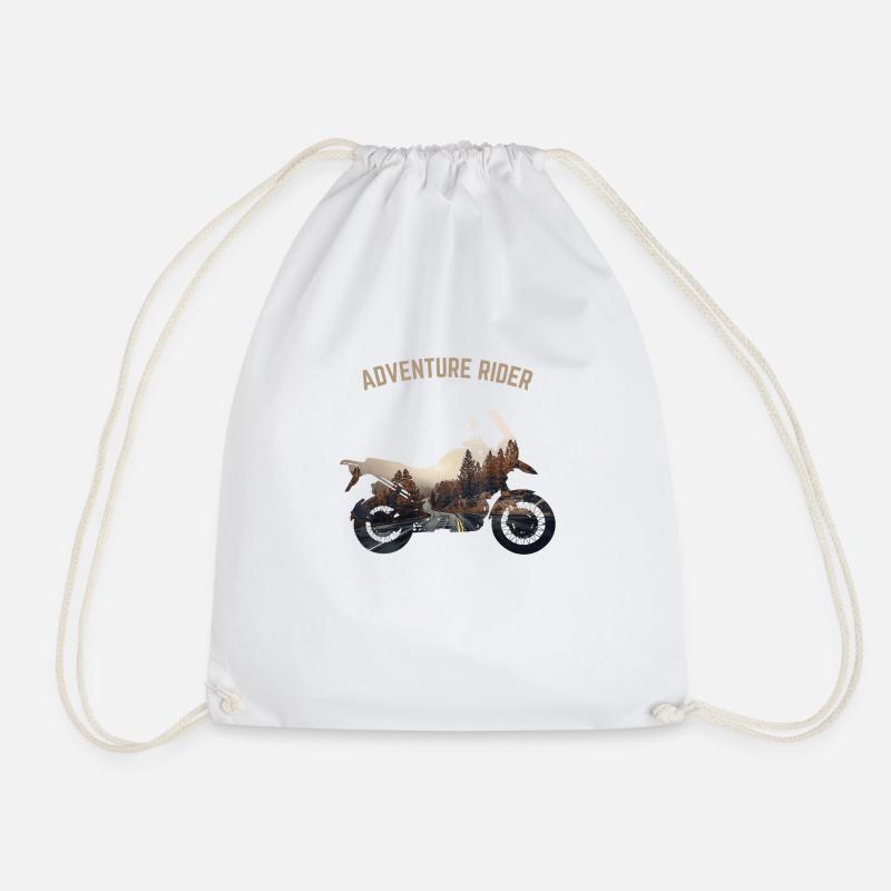 Adventure Motorcycle Biker Offroad Mountain Travel - Drawstring Bag - white