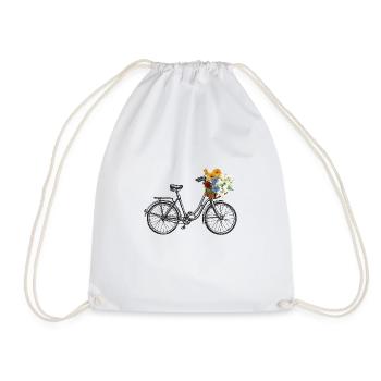 Vélo vintage avec panier de fleurs - Sac de sport léger - blanc - Devant