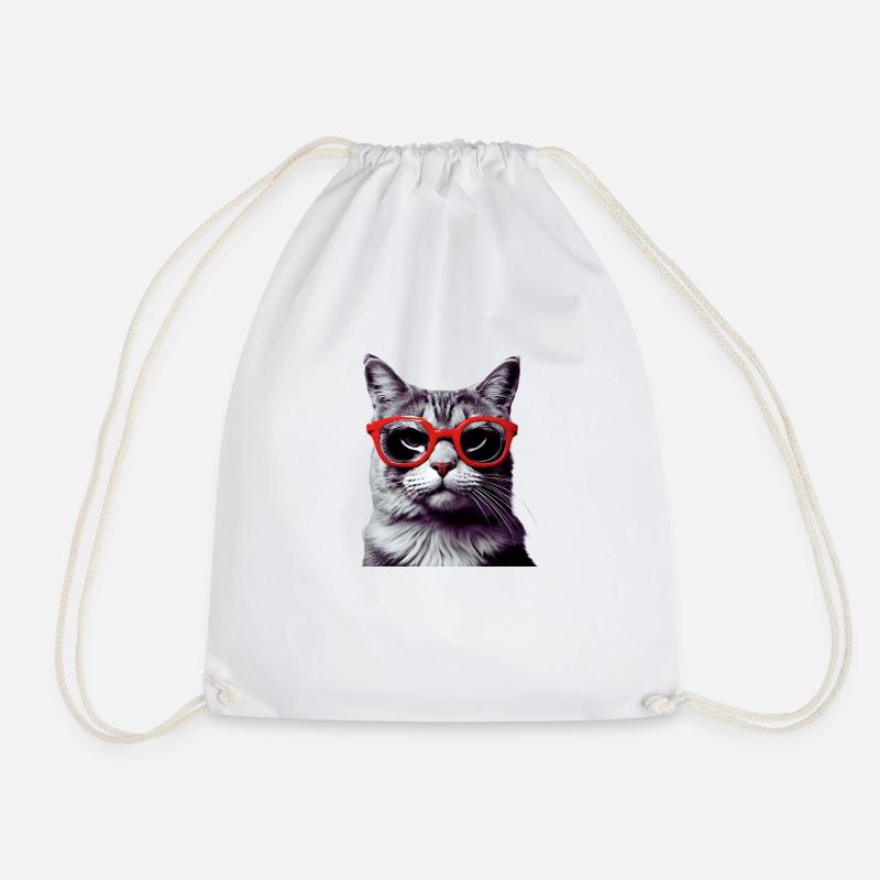 Katze mit roter Brille - Turnbeutel - Weiß