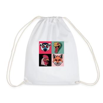 Pop Art Snake Fox Rooster Lemur - Drawstring Bag - white - Front