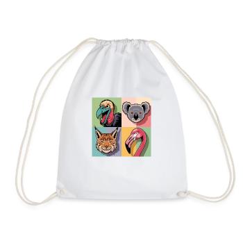 Pop Art Colorful Vulture Koala Lynx Flamimgo - Drawstring Bag - white - Front