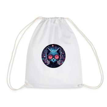 Futuristic Cyber Cat - Drawstring Bag - white - Front