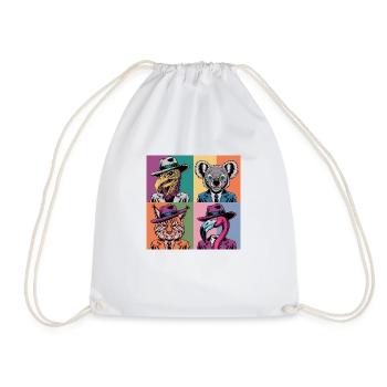 Pop Art Colorful Suits Vulture Flamingo Lynx Koala - Drawstring Bag - white - Front