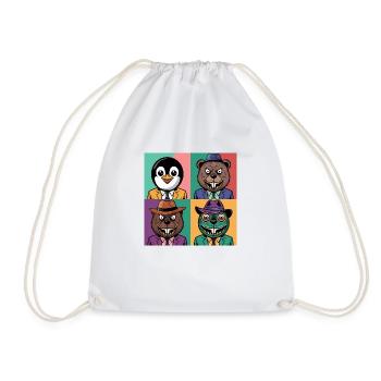 Pop-art cool Pinguin Bär Biber Salamander bunt - Turnbeutel - Weiß - Vorne