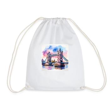 Tower Bridge Watercolour Art - Vibrant London Land - Drawstring Bag - white - Front