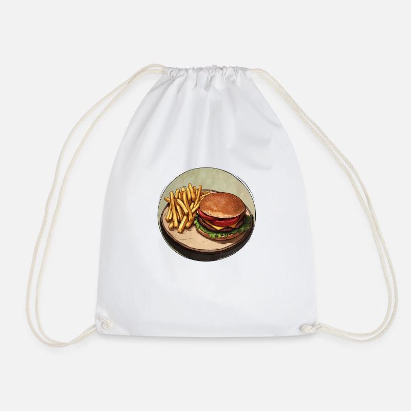 Classic burger with crispy fries - Drawstring Bag - white