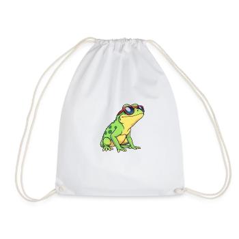 Skurriler Frosch mit roter und blauer Sonnenbrille, Casual - Turnbeutel - Weiß - Vorne