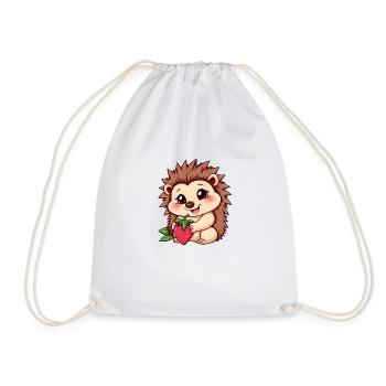 cute hedgehog holds a ripe strawberry - Drawstring Bag - white - Front