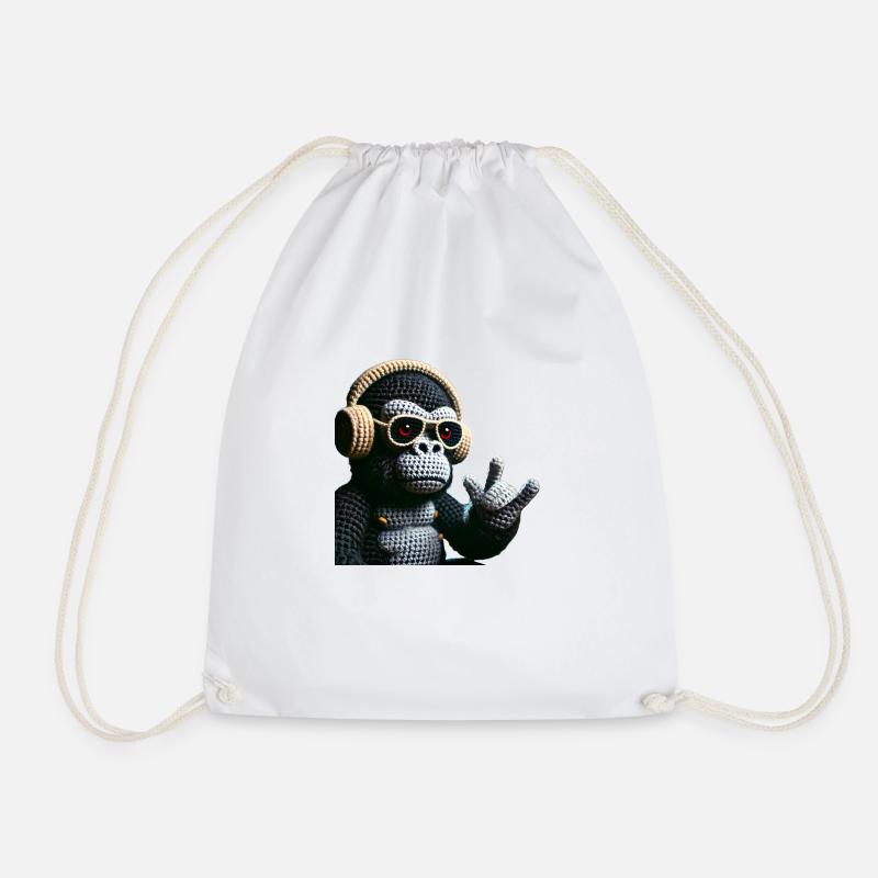 Cooler Häkel Gorilla - Turnbeutel - Weiß
