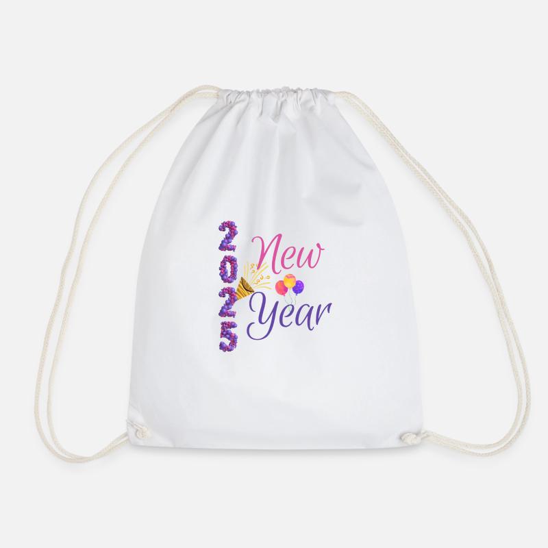 New Year 2025 Balloon - Drawstring Bag - white