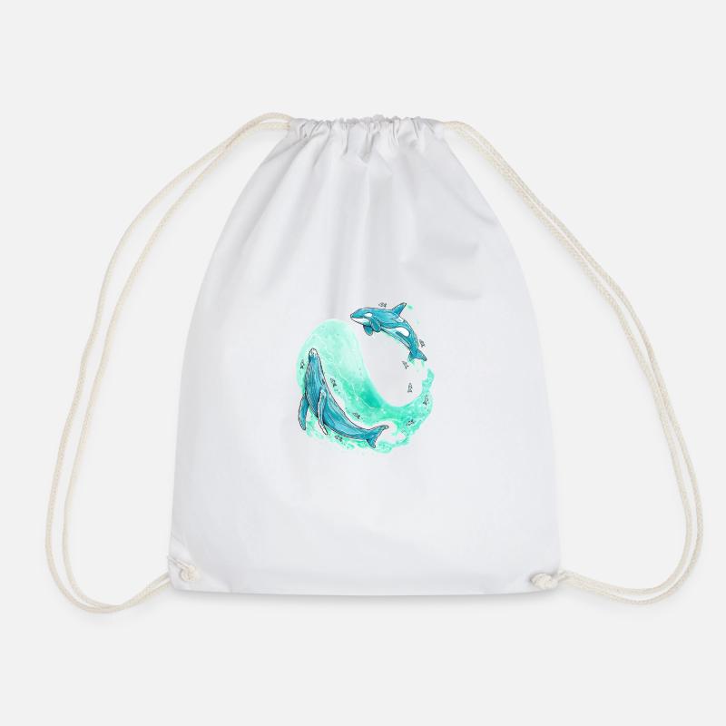 Whale Wave - Drawstring Bag - white