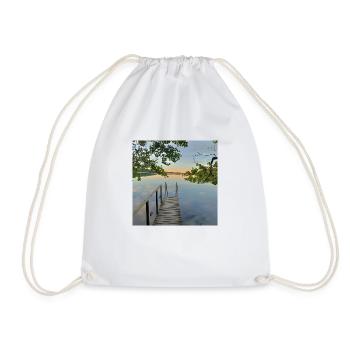 Lake view cottage from pier - Drawstring Bag - white - Front
