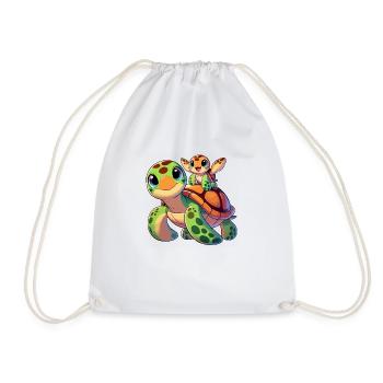 Tortoise mother with child - Drawstring Bag - white - Front