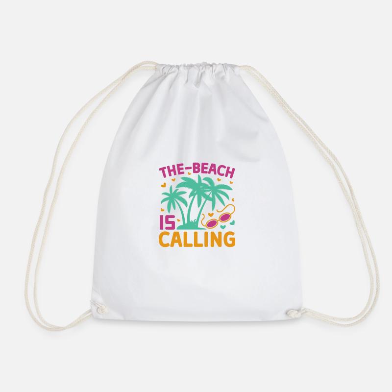 The-Beach-Is-Calling - Drawstring Bag - white