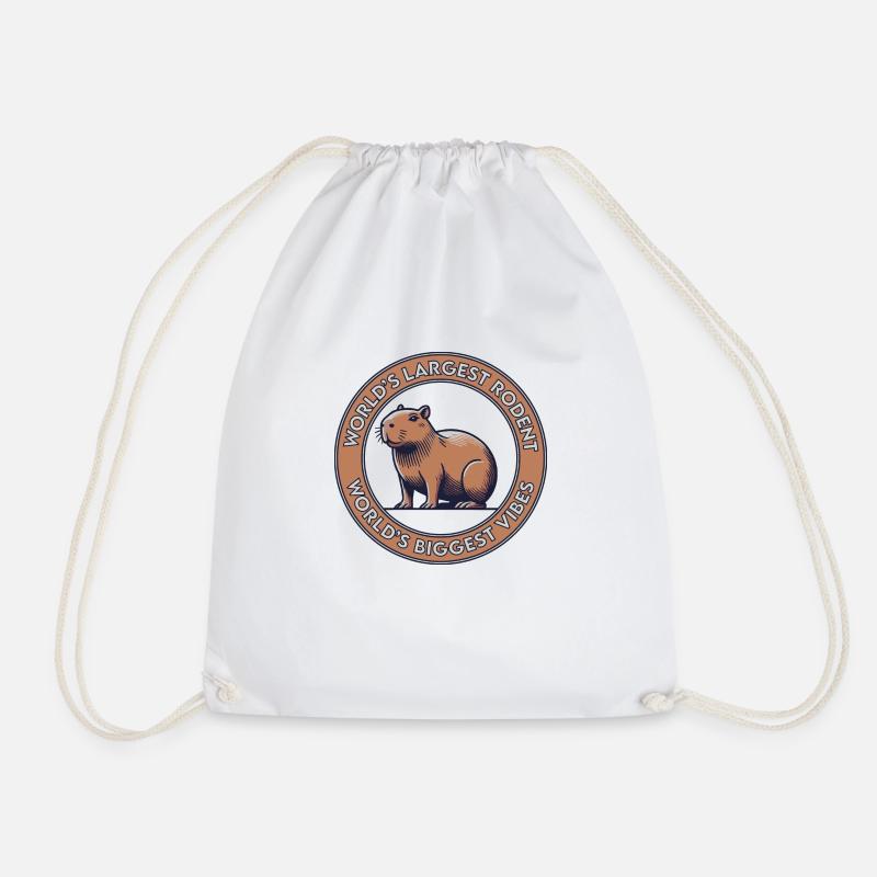 World's Largest Rodent, World's Biggest Vibes - Drawstring Bag - white