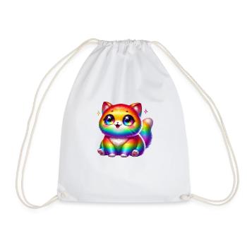 Chat Kawaii Arc-en-ciel - Chat arc-en-ciel mignon avec Glit - Sac de sport léger - blanc - Devant