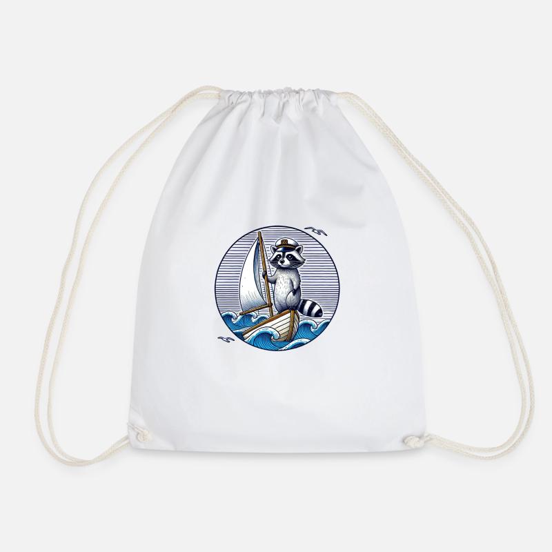 Sailing Raccoon - Drawstring Bag - white