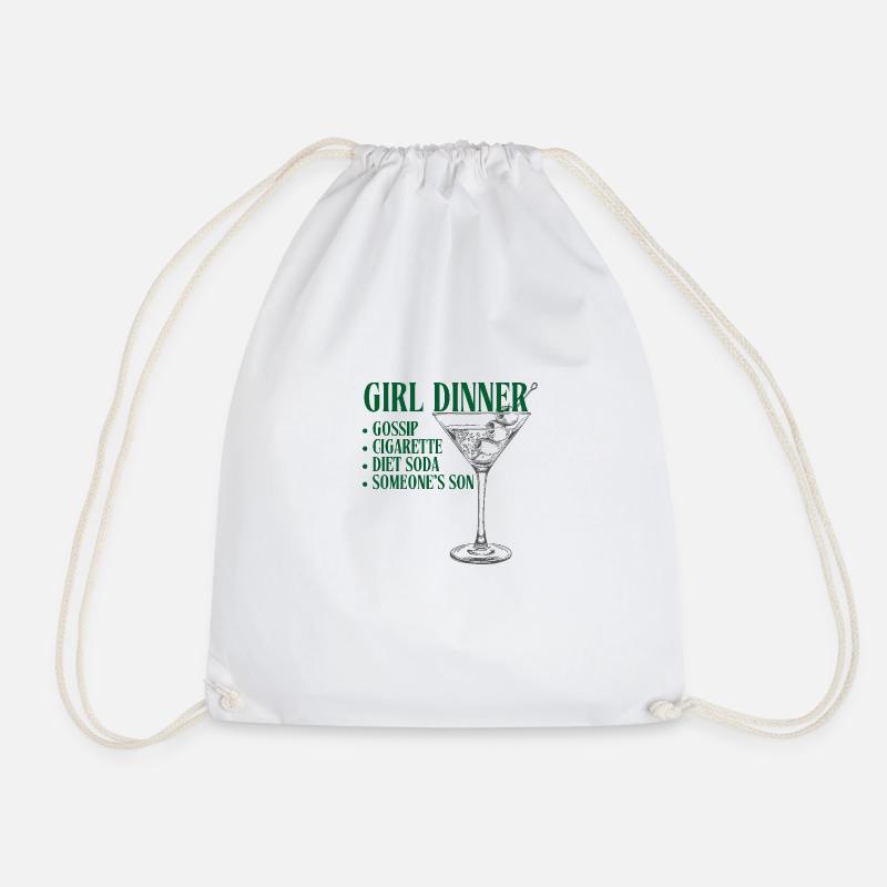 Girl Dinner Green - Drawstring Bag - white