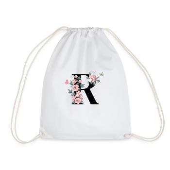 Letter r pink flowers - Drawstring Bag - white - Front