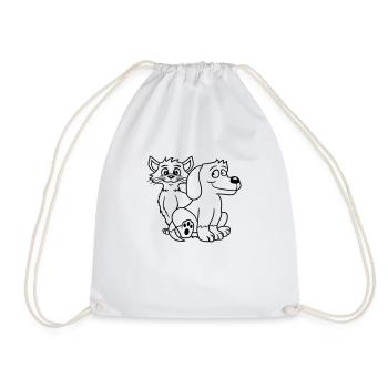 Hund Katze Zwei Freunde Team Kätzchen 2 Duo Crew - Turnbeutel - Weiß - Vorne