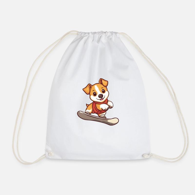 Dog Lovers Snowboard Snowboarders - Drawstring Bag - white