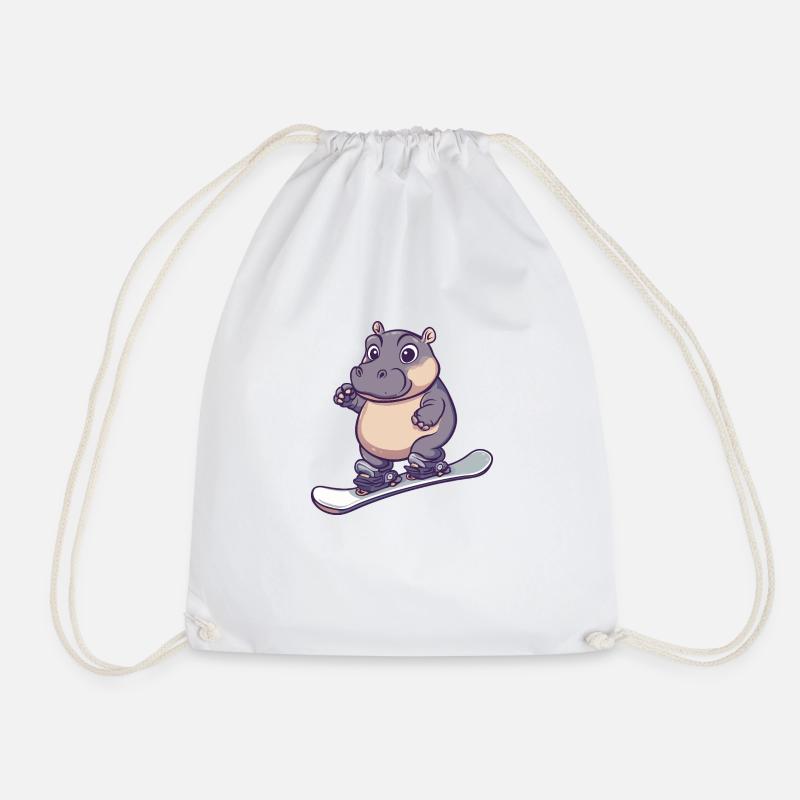 Hippos Nilfperd Snowboard Winter - Drawstring Bag - white