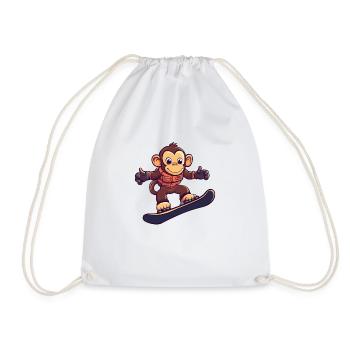 Monkey Snowboarder Snowboard - Drawstring Bag - white - Front