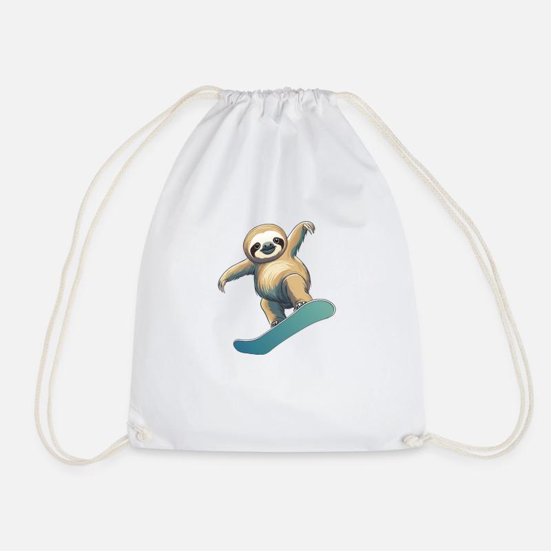 Sloth Winter - Drawstring Bag - white