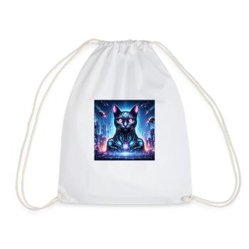 Cyber Cat : un félin futuriste dans un métro éclairé au néon - Sac de sport léger - blanc - Devant