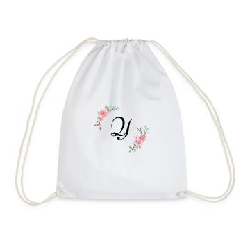 Pink floral letter - Drawstring Bag - white - Front