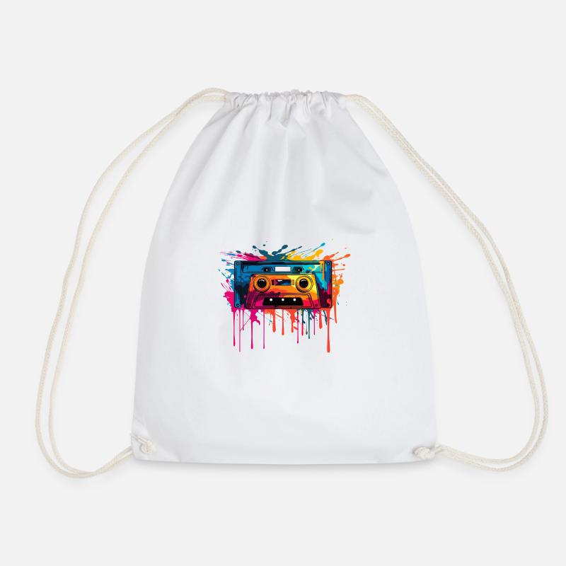 Retro Design Cassette - Drawstring Bag - white