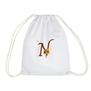 Letter n sunflower butterfly - Drawstring Bag - white - Front