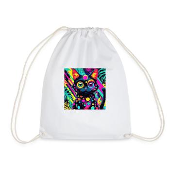 neon colored cartoon style Cat dog art design cool - Drawstring Bag - white - Front