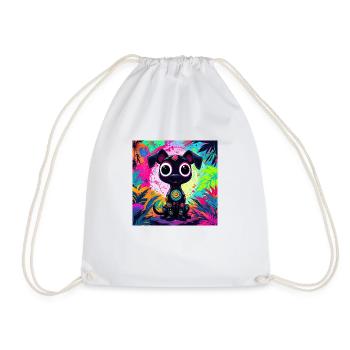 neon colored cartoon style Cat dog art design cool - Drawstring Bag - white - Front