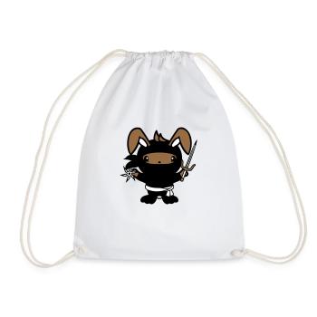 Bunny Ninja Star Fighter Japanese Assassin - Drawstring Bag - white - Front