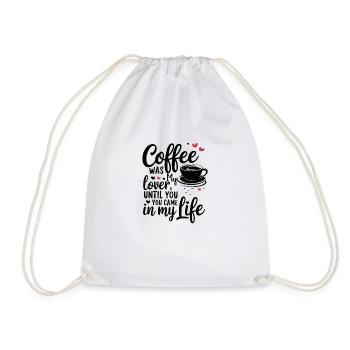 Love Over Coffee – Funny Romantic Tee - Drawstring Bag - white - Front