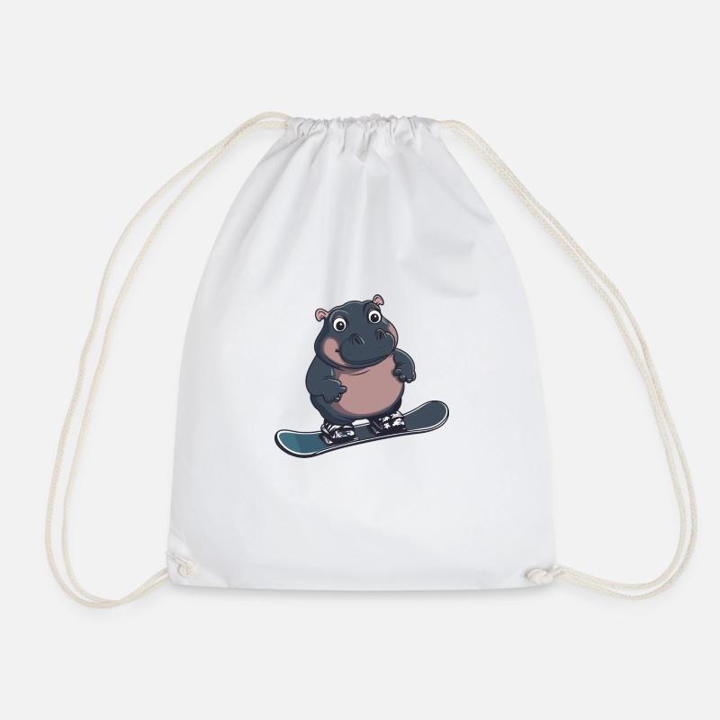 Hippos Snowboard Snowboarder Hippopotamus - Drawstring Bag - white