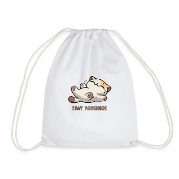Stay Pawsitive – Cute Cat with Saying - Drawstring Bag - white - Front