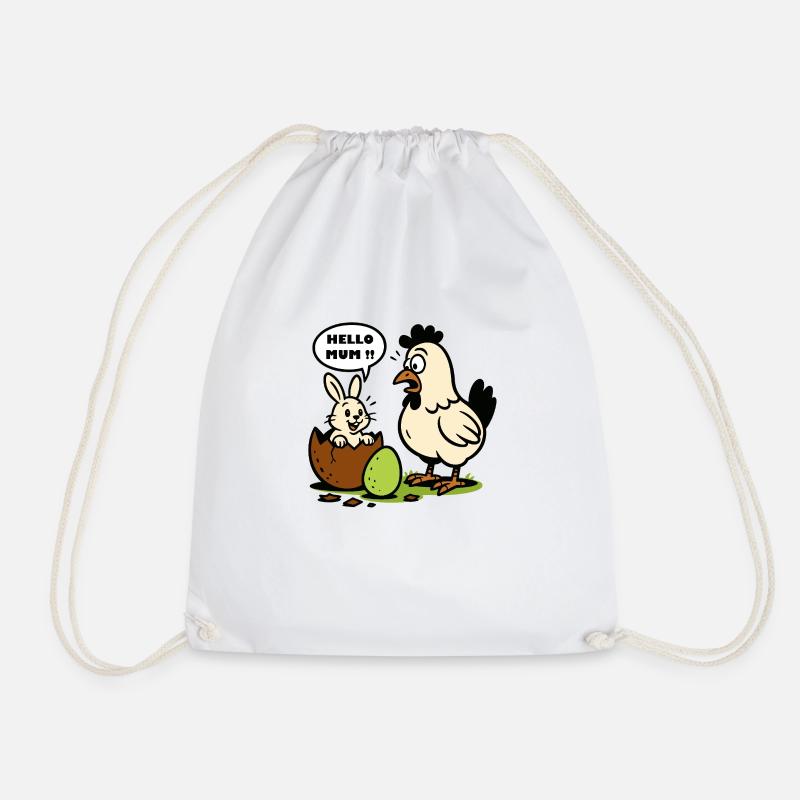 Bunny - Hello Mum – Easter Surprise - Drawstring Bag - white