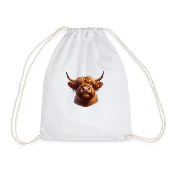 Highland Beef Head 1 - Drawstring Bag - white - Front