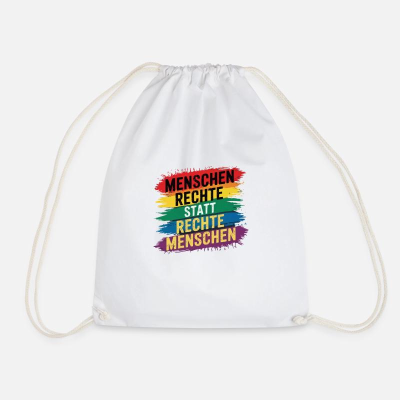 Menschenrechte statt rechte Menschen - Regenbogen - Turnbeutel - Weiß