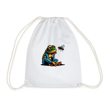 frog and fly 1 - Drawstring Bag - white - Front