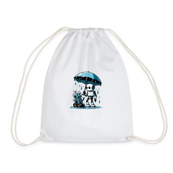 Robot under umbrella in the rain - Drawstring Bag - white - Front