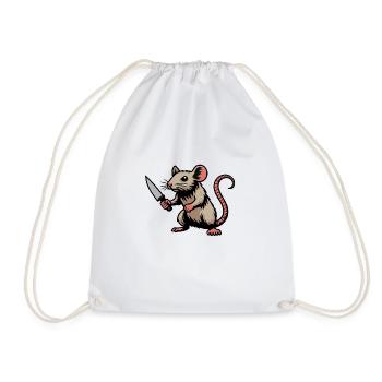 Fighter Fight Rat Mouse Violence Knife Attack - Drawstring Bag - white - Front