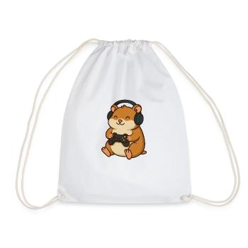 Gamer Hamster – Funny animal motif for gamers & Ne - Drawstring Bag - white - Front
