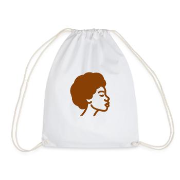 Afro Woman Line Art – Minimalist One-Line - Drawstring Bag - white - Front