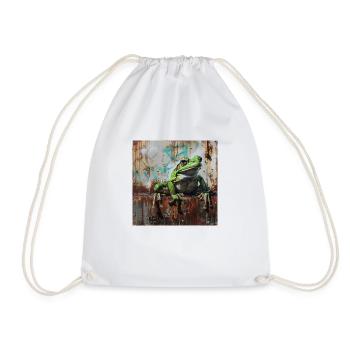 graffiti frog green rust metal urban street art - Drawstring Bag - white - Front