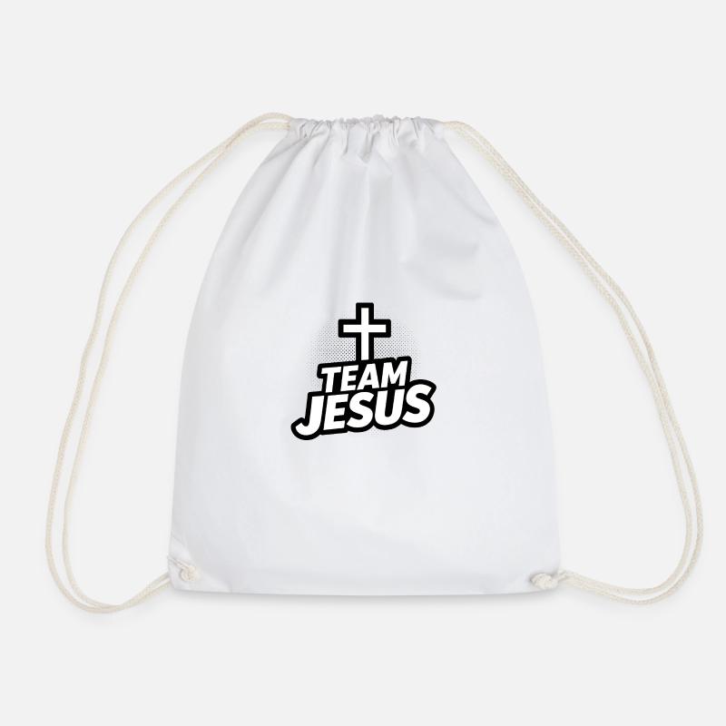 Team Jesus - Black Cross Logo - Drawstring Bag - white