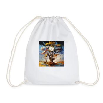 Clocks Tree Time Landscape Surreal - Drawstring Bag - white - Front