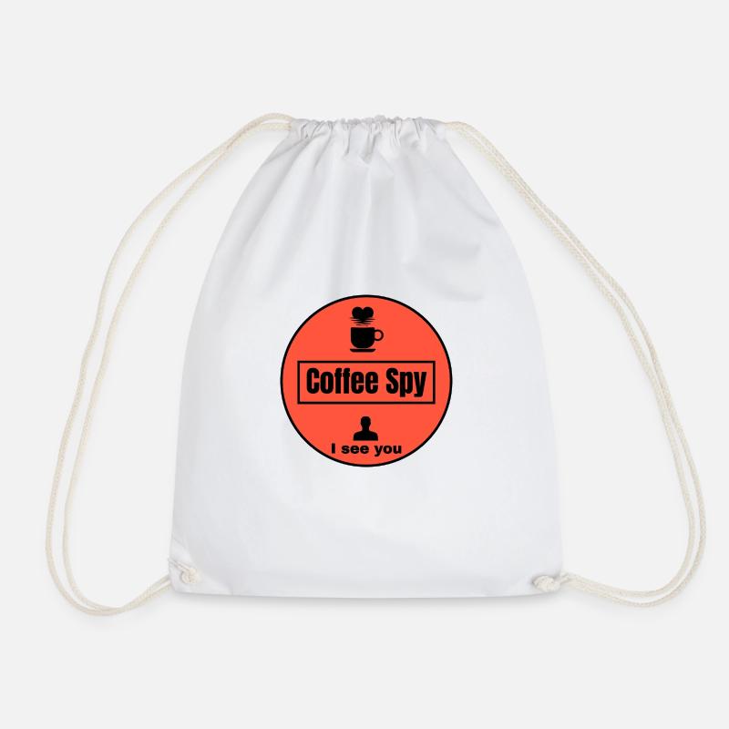 Coffee Spy Ceber Red : Coffee Lover T-Shirt - Drawstring Bag - white